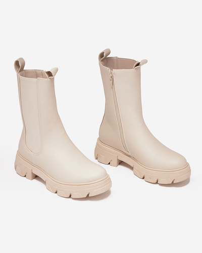 Royalfashion Cizme cu toc înalt plat pentru femei, în ecru Vedita