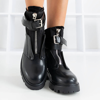 Czarne workery z ozdobnym paskiem Future - Obuwie