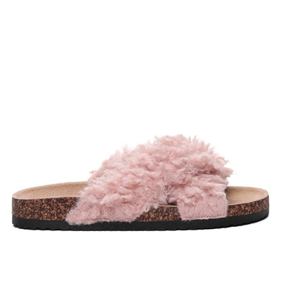 Różowe klapki z kożuszkiem Itzel - Obuwie