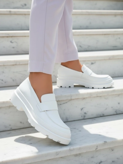 Mocasini Dama Aura Albi pe Platforma - Eleganti si Confortabili, Piele Eco