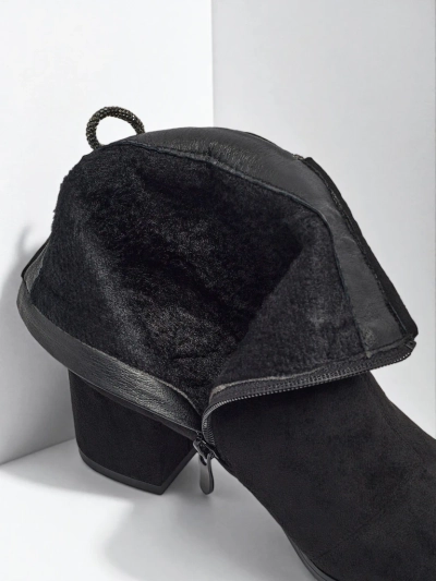 Botine de damă Ornella din piele ecologică intoarsă cu toc gros