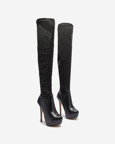 Cizme stiletto până la genunchi pentru femei, negre Agiocio- Footwear