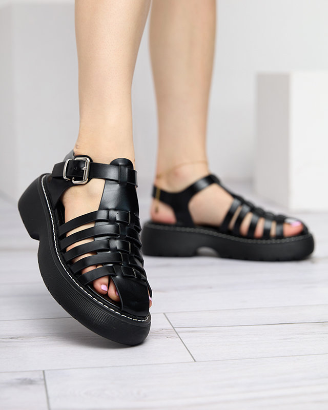 OUTLET Sandale negre de dama pe talpa masiva Leteris - Incaltaminte