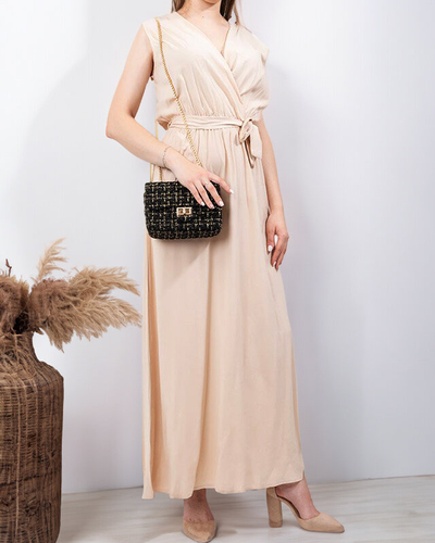 Rochie maxi pentru femei de culoare bej - Îmbrăcăminte