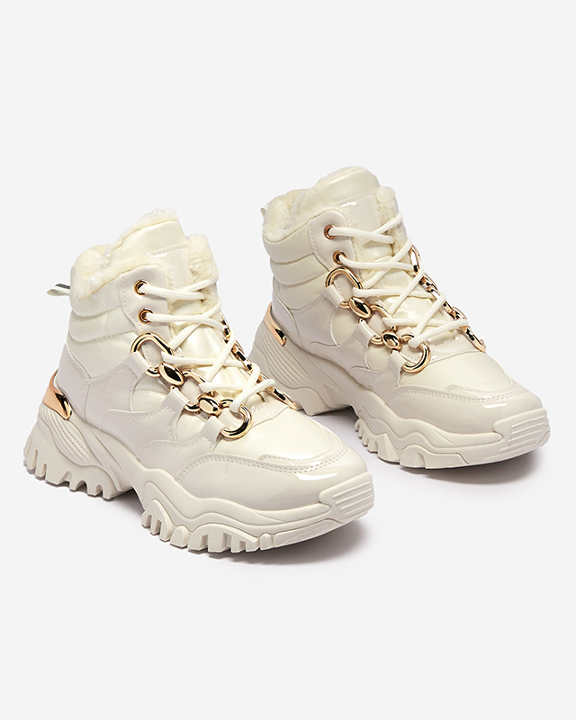 Pantofi sport de iarnă pentru femei crem a'la trappers Mertika - Încălțăminte