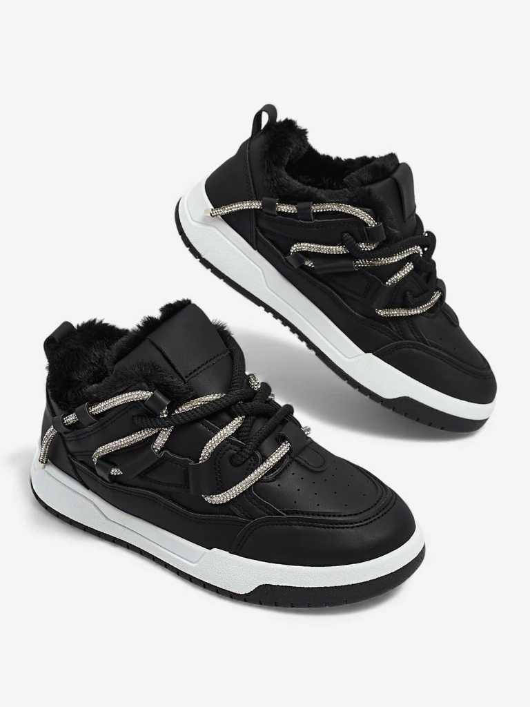 Sneakers Dama Luna Negri din Piele Ecologică pentru Zi de Zi