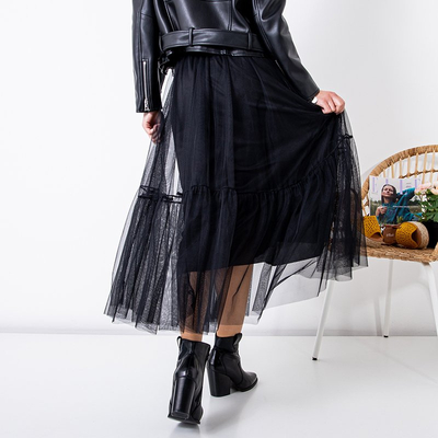 Fustă neagră pentru femei cu tul - Îmbrăcăminte