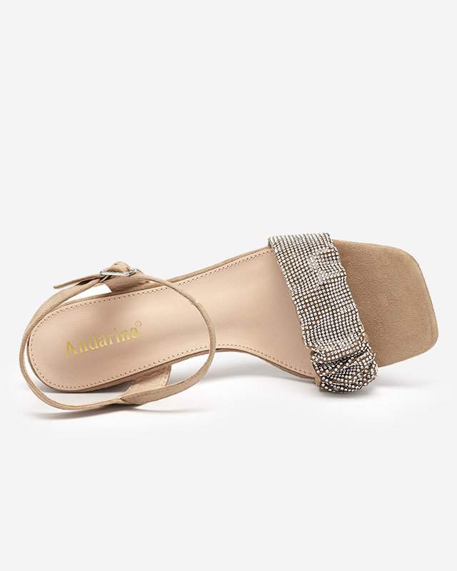 OUTLET Sandale de dama maro deschis pe stalp cu zirconii cubici Trieste - Incaltaminte