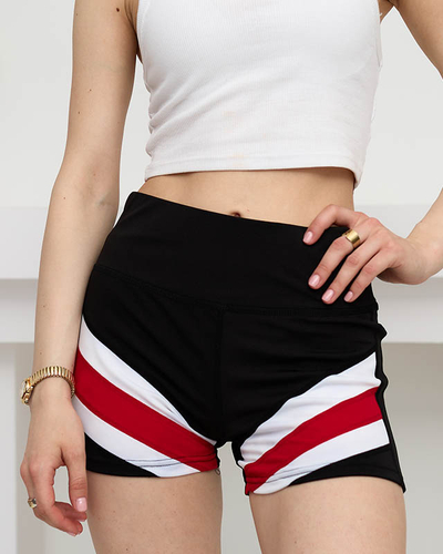 Pantaloni scurți negri cu inserție colorată- Îmbrăcăminte