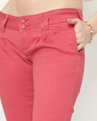 Pantaloni de damă din pânză cu talie joasă fucsia - Îmbrăcăminte