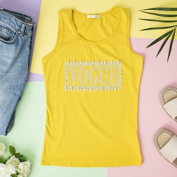 Bluză de damă galbenă cu zirconiu cubic - Îmbrăcăminte