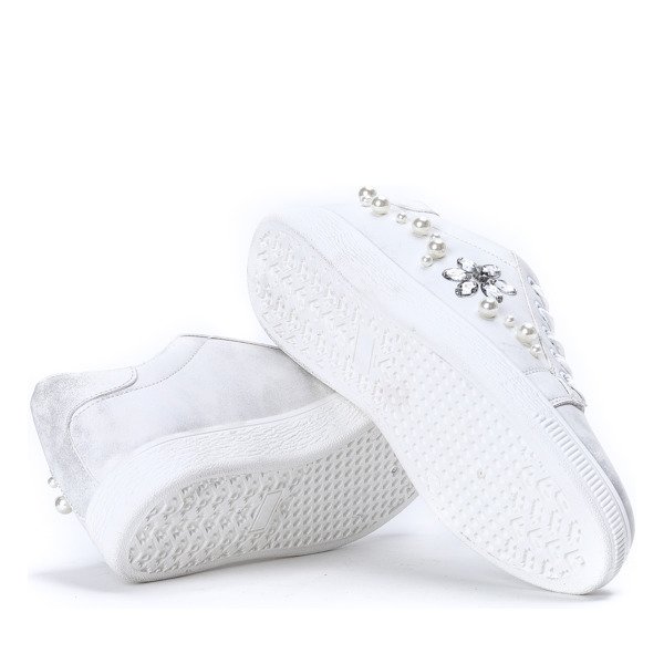 Białe tenisówki z perełkami i cyrkoniami Florssa - Obuwie