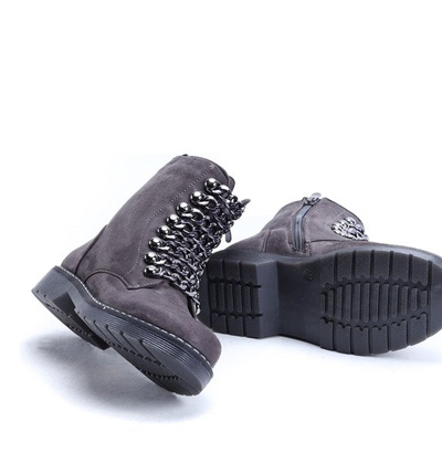 Szare workery z łańcuszkami Bengta- Obuwie