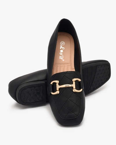 Royalfashion Mocasini matlasați negri pentru femei cu ornament auriu Wetifa