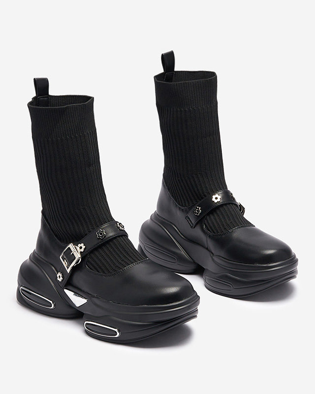 OUTLET Cizme sport de damă negre cu partea superioară a'la sock Folden- Footwear