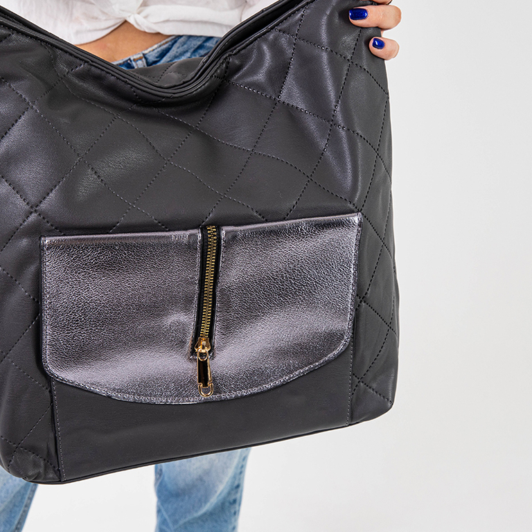 Geanta de dama mare matlasata gri - Accesorii