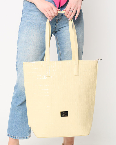 Geantă shopper damă lăcuită cu relief ecru - Accesorii