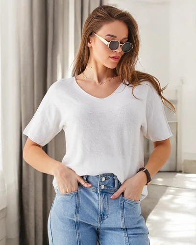 Royalfashion Pulover subțire pentru femei, cu mâneci scurte