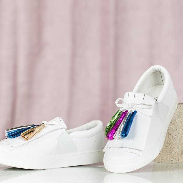 Adidași de sport albi cu franjuri Osederra - Încălțăminte