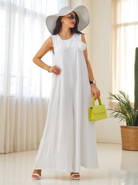 Artemisia Eleganza – weißer Damen-Maxi-Overall aus Viskose mit Trägern