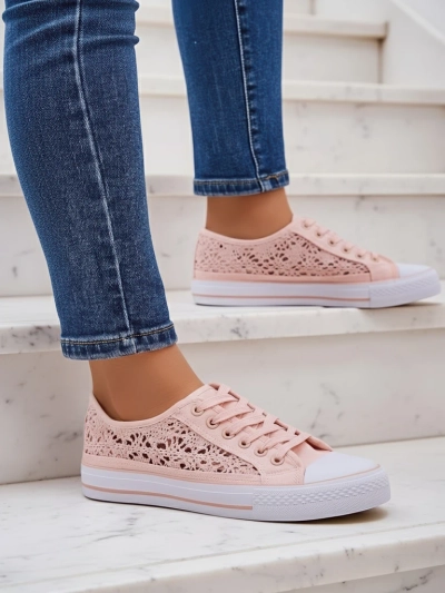 Tenisi roz de damă Textil Kalipso – sneakers ajurați cu talpă plată