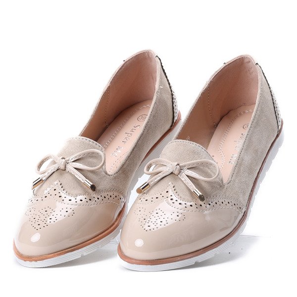 Beżowe mokasyny z kokardką Julia - Obuwie
