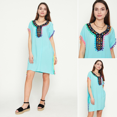 Tunica de plaja de vara menta cu franjuri pentru dama - Imbracaminte