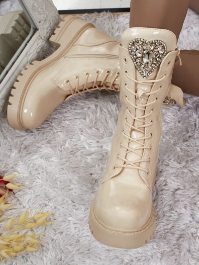 Botine Dama Flora Bej Strălucitoare Elegante de Toamnă