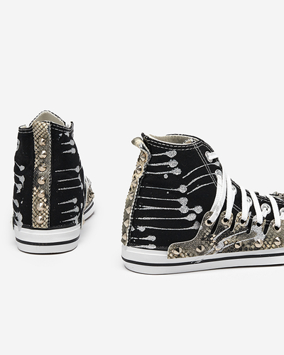 OUTLET Tenisi de damă negri, înalți, cu sclipici Survivi- încălțăminte