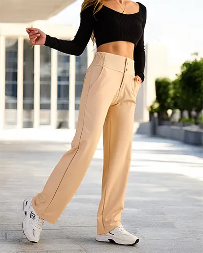 Royalfashion Pantaloni largi din piele eko pentru femei