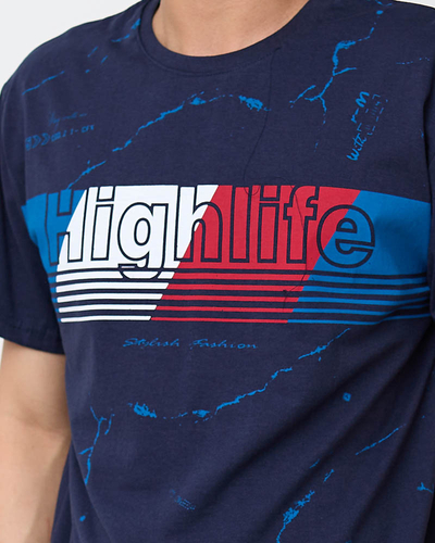 Tricou bărbați bleumarin cu imprimeu - Îmbrăcăminte