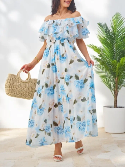 Royalfashion Rochie femei fără umeri cu mâneci scurte în diverse flori