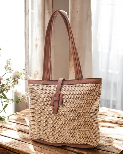 Royalfashion Geantă de mână mare din paie pentru femei