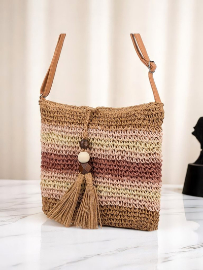 Royalfashion Geantă de damă mică din paie Stripe Charm Mini