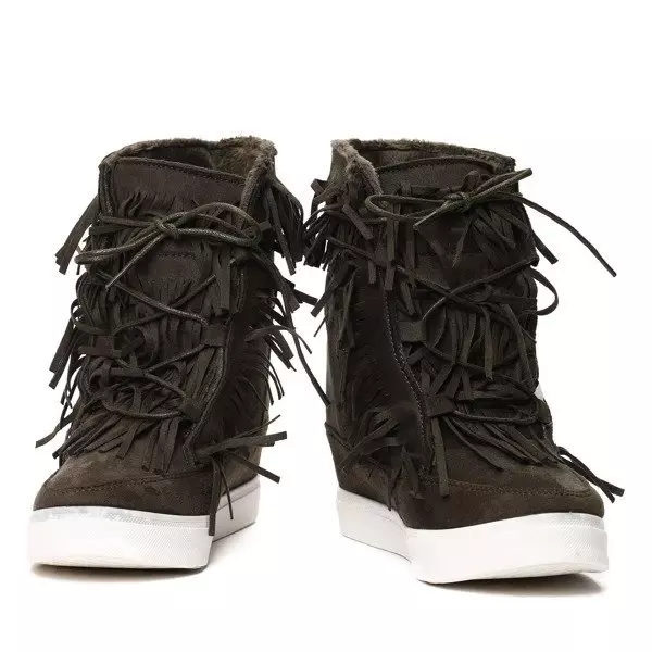 OUTLET Adidași verde închis cu franjuri pe o pană Kennedy de interior - Încălțăminte