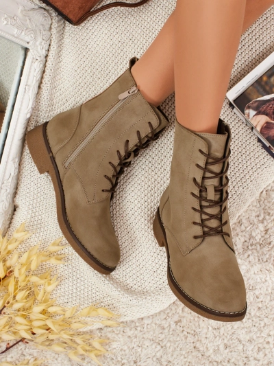 Botine de damă Treviline din piele ecologică mată cu șireturi