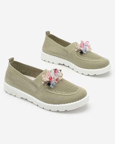 Royalfashion Mocasini din stofă kaki pentru femei cu cristale Fezens