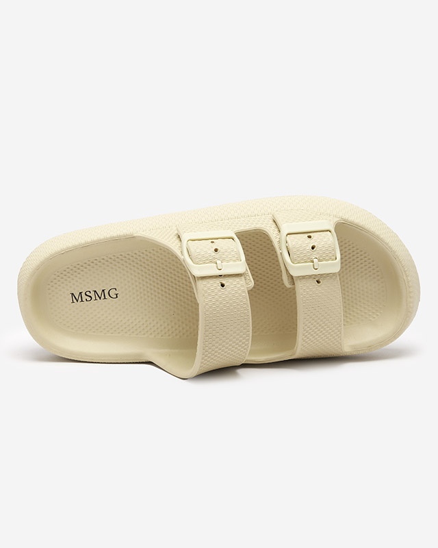 Papuci dama bej si verde cu catarame Eckos - Incaltaminte