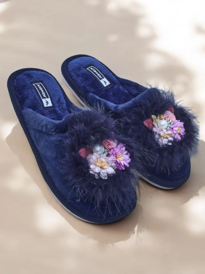 Slapi din blană pentru femei Royalfashion cu flori Ederra