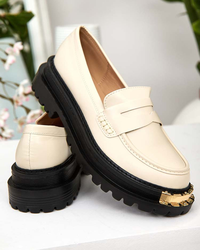 Loafers Dama Aurelia Bej cu Platforma de 5cm - Stilati si Confortabili