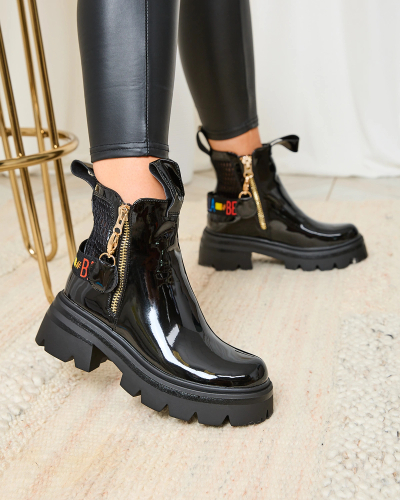 Royalfashion Cizme lăcuite de damă în negru Refaset