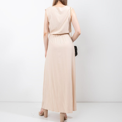 Rochie maxi pentru femei de culoare bej - Îmbrăcăminte