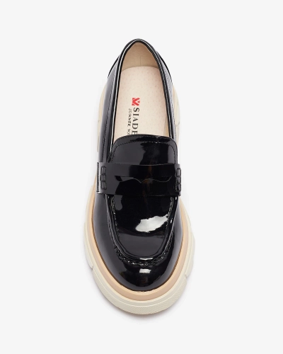 Mocasini negri de damă din piele ecologică din piele lăcuită Sepop- Footwear