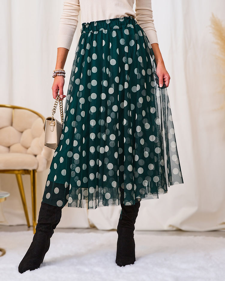 Royalfashion Fustă midi de damă verde închis cu două straturi