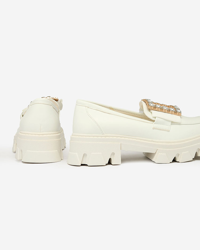 Royalfashion Mocasini albi cu decor pe nas Alomease