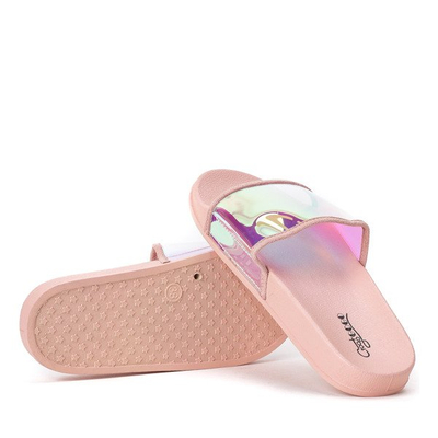 Różowe klapki z holograficznym paskiem Active - Obuwie