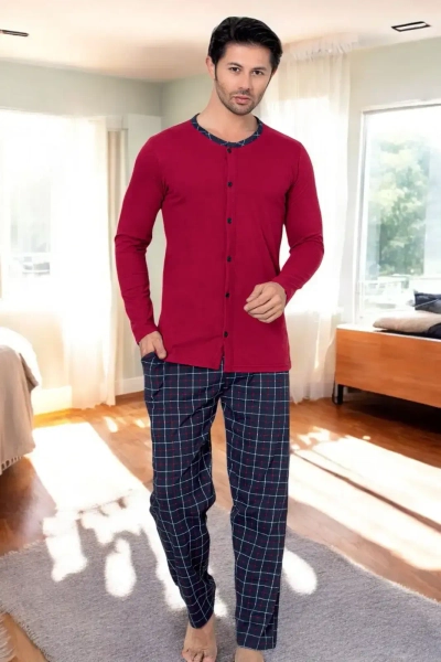 Pijamale bărbați Royalfashion din bumbac cu carouri