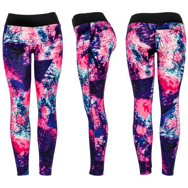 Kolorowe legginsy z przewagą neonowego różu - Spodnie