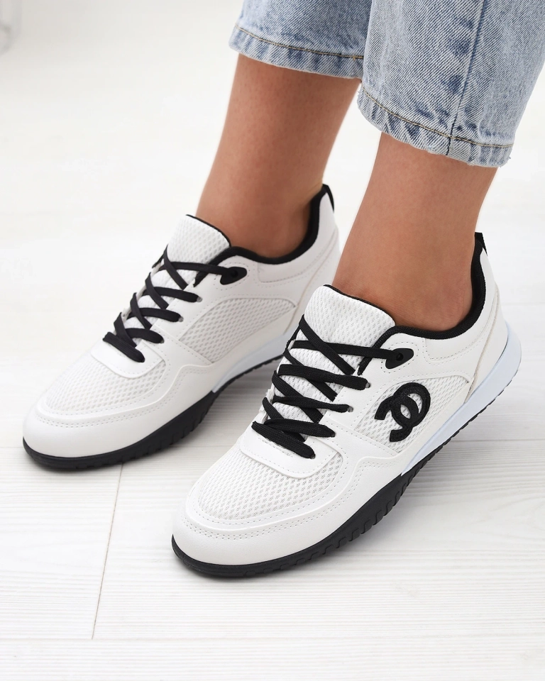 Pantofi sport de damă albi și negri Bofiale- Footwear
