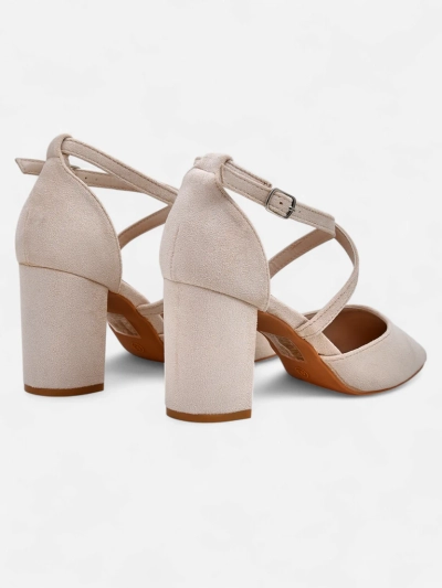 Royalfashion pantofi cu toc bloc din piele întoarsă ecologică pentru femei, cu barete Kanastru